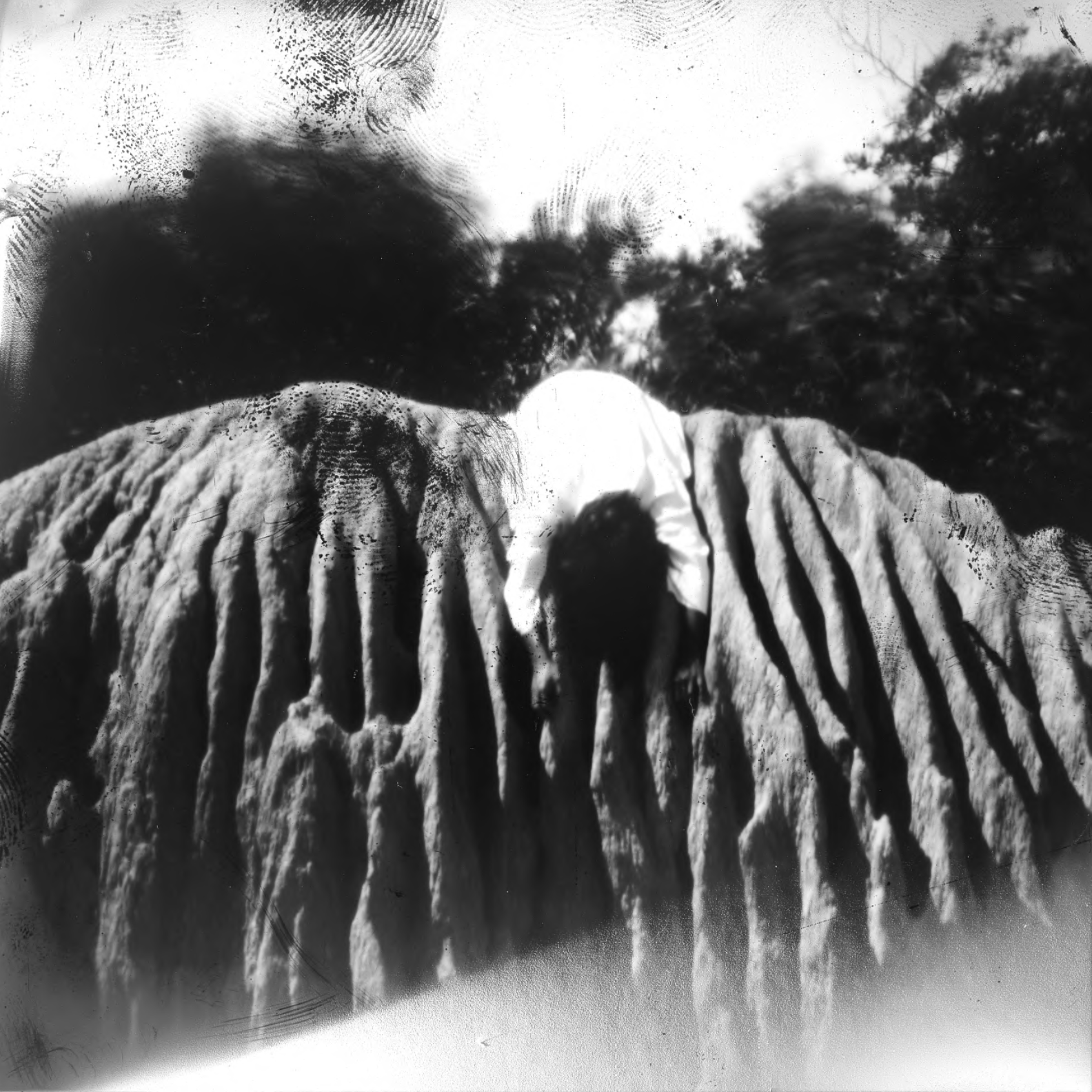 Autorretrato de Francisca Etchegaray. Técnica estenopéica fotografía analógica
el tamaño original del negativo es 10x10cm ya que la camara construida es para esas dimensiones.